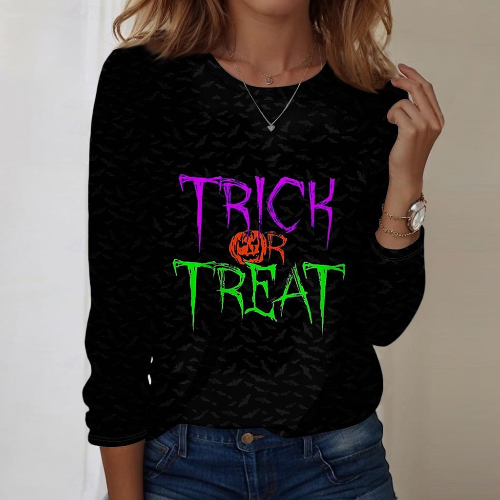 Women's Halloween Printed Round-neck Loose Long-sleeved Top