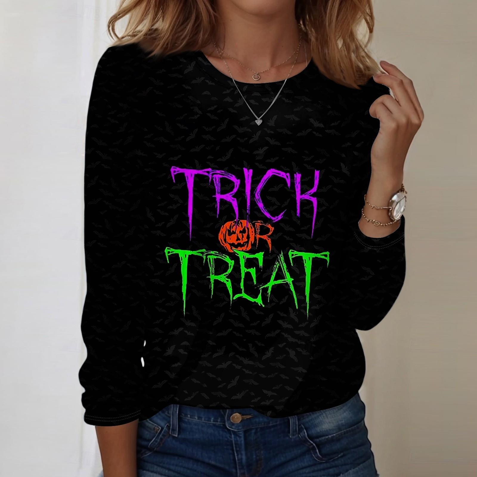 

Women s Halloween Printed Round-neck Loose Long-sleeved Top L чорний
