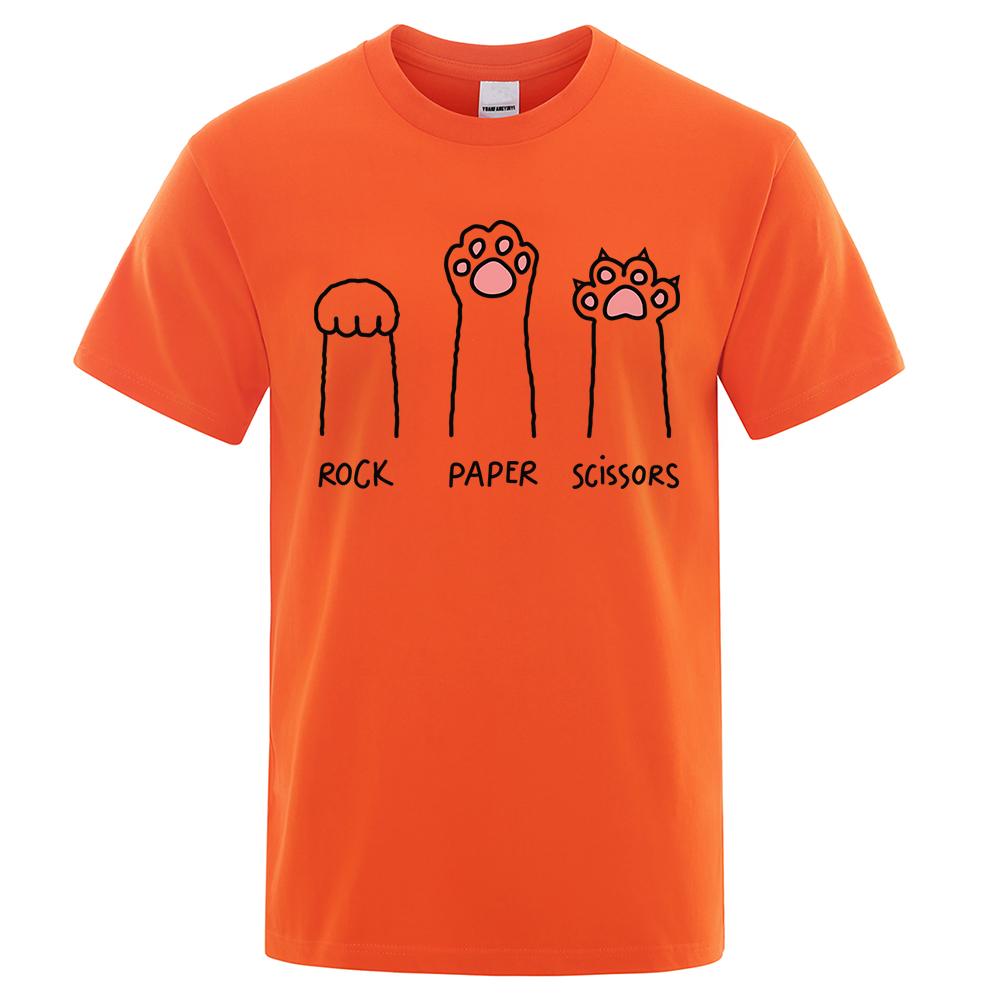Rock Paper Scissors Funny Cat Print Clothes Men Fashion Oversize T-Shirt Casual Crewneck Tops Summer Cotton Loose T Shirt Couple