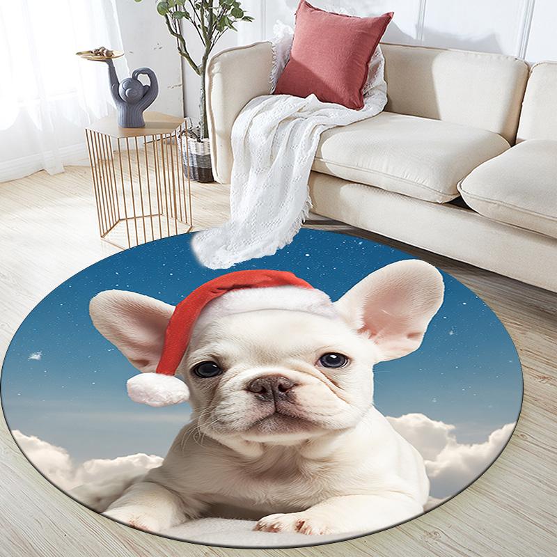 French Bulldog Round Area Rug,Carpet Rug for Living Room Bedroom Sofa Playroom Decor,Non-slip Floor Mat