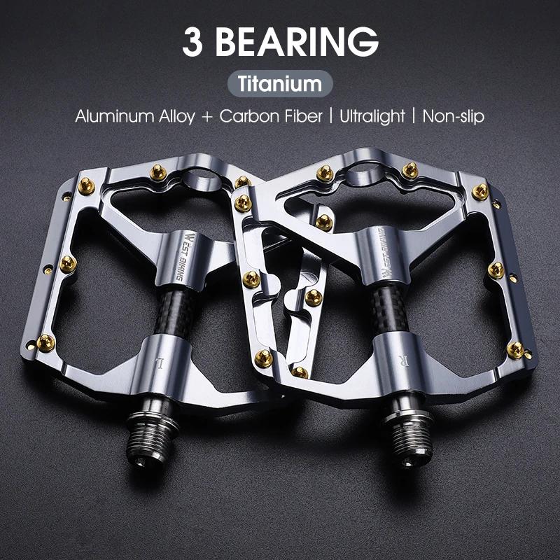 WEST BIKING Carbon Fiber Tube Bicycle Pedals MTB BMX Road Bike Cycling Footrest Lightweight CNC Aluminum Alloy 3 Bearings Pedal