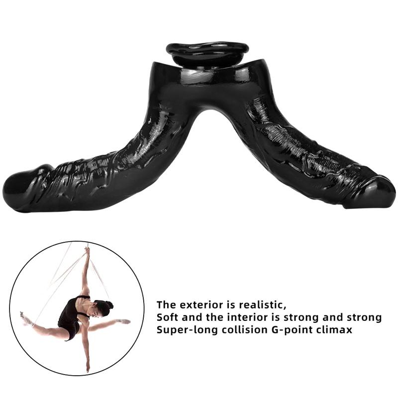 Female Pulls Anterior Yin and Posterior Court with Two-pronged Double-headed Penis Anal Plug Training Masturbation Device Sex Products