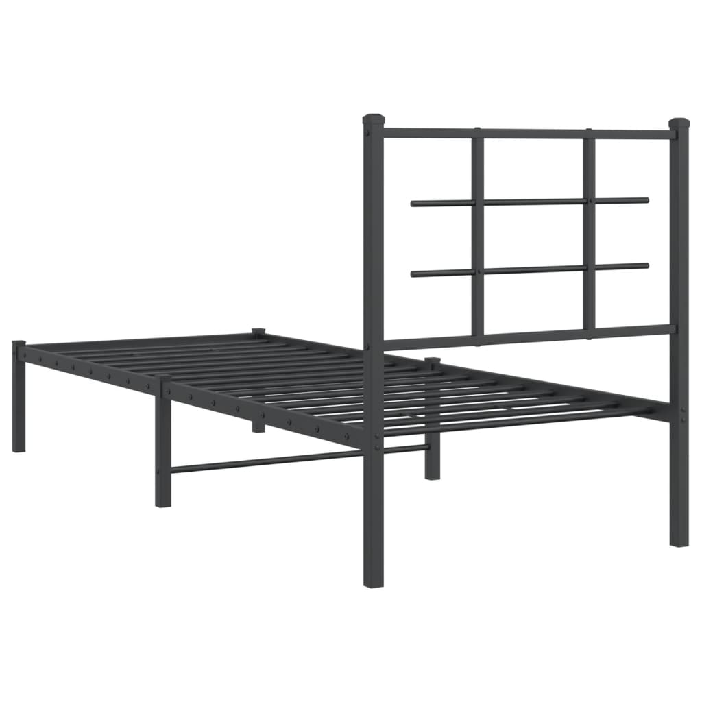 Vidaxl Metal Bed Frame with Headboard, Black, 75X190 Cm