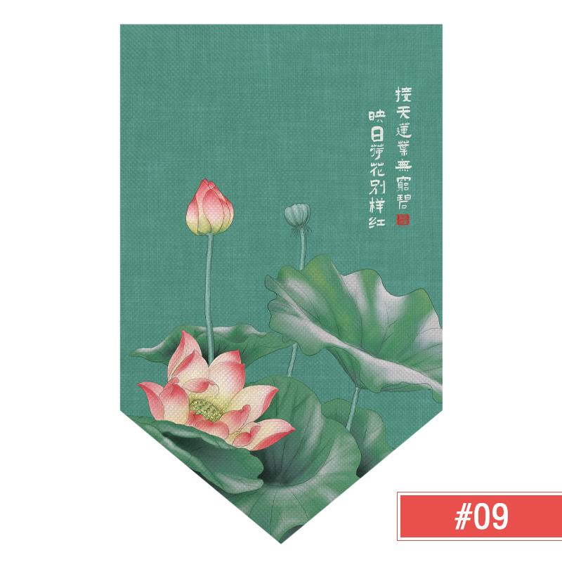 Chinese Half Curtain Ancient Style Lotus Printed Pennant Kitchen Door Short Curtain Home Bedroom Window Decor Window Shade