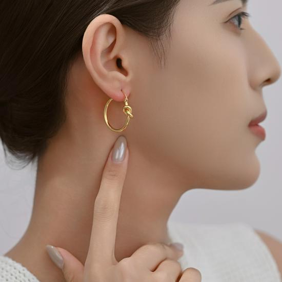 Celi Minimalist French Handmade Gold-Plated Brass Knotted Hoop Earrings for Women