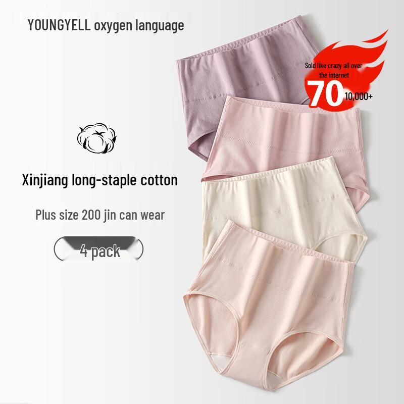 YOUNGYELL Women's High-Waist Pure Cotton Antibacterial Underwear 4-Pack