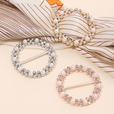 Botón Clip de Aleación con Pedrería y Perlas para Bufanda, Cierre de Moda Multifuncional de Un Solo Toque, Soporte para Bufanda sin Enganchar