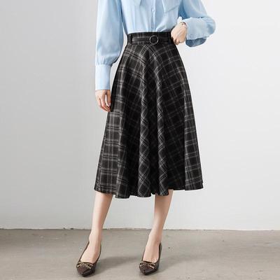 Women's Retro Plaid High-Waist A-Line Skirt — Petite, Slimming, Mid-Length Umbrella with Big Hem for Spring and Autumn