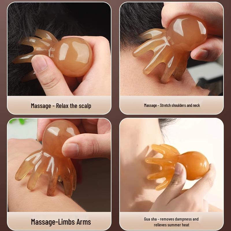 Octopus Scalp Massager: Portable Eight-Claw Meridian Therapy Comb with Wide-Tooth Gua Sha Design.