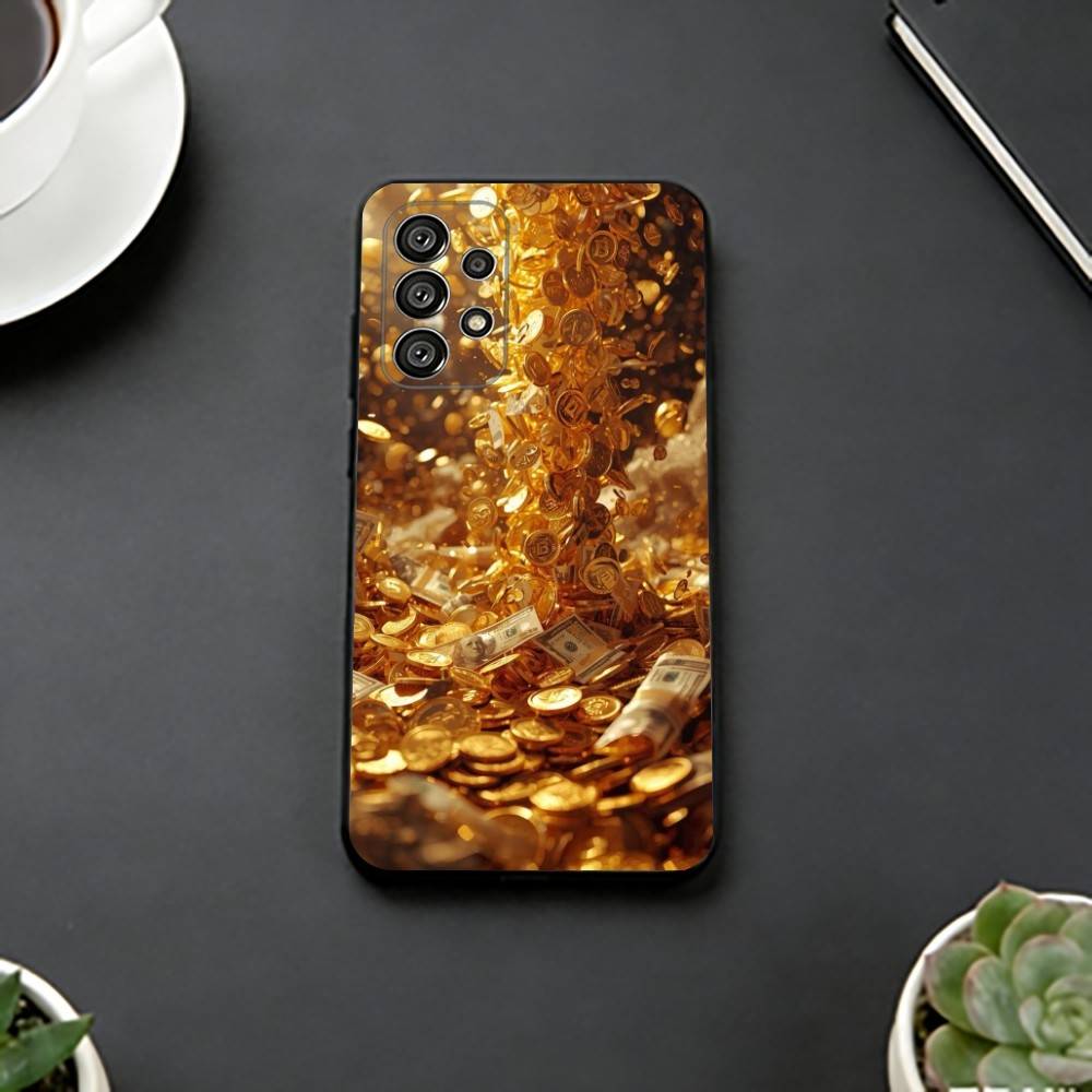 Money Gold A-Art Phone Case For Samsung S25,S24,S21,S22,S23,S30,Ultra,S20,Plus,Fe,Lite,Note,10,Black Cover