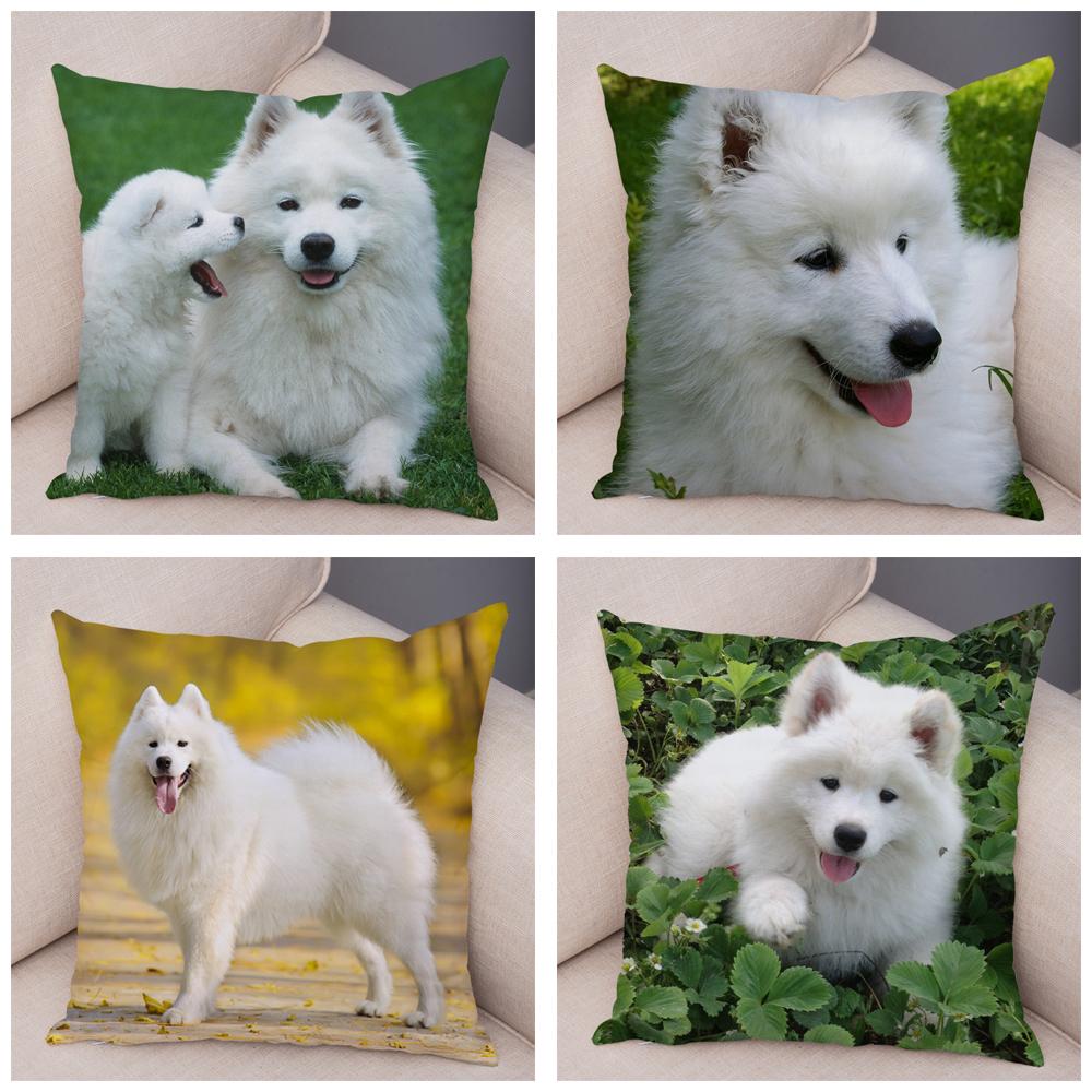 50 Stil Husă de Pernă Câine Alb Drăguț Samoyed Decor Husă de Pernă Animal de Companie Iubitor Husă de Pernă Moale de Pluș pentru Canapé Cameră Copii