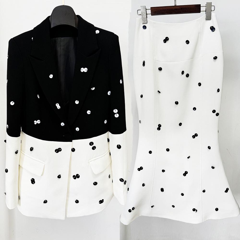 High-End Sequin Color Block Suit Jacket & Fishtail Skirt Set - Early Spring 2026