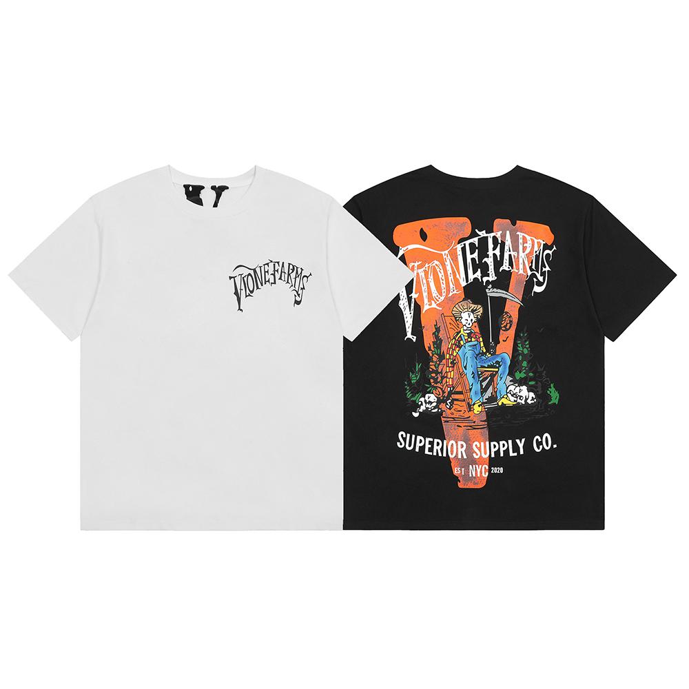 VLONE Summer Men's and Women's Orange Big V Skeleton Farmer Cotton T-shirt Unisex
