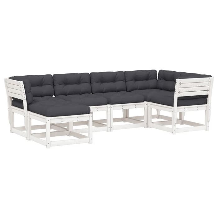 VidaXL Salon de Jardin avec Coussins 6 pcs, Sièges de Patio, Ensemble de Meubles, Mobilier de Terrasse Extérieur, Blanc Bois 3217036