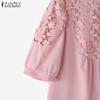 ZANZEA Womens Casual Lace Patchwork Round Neck Half Sleeve Blouse