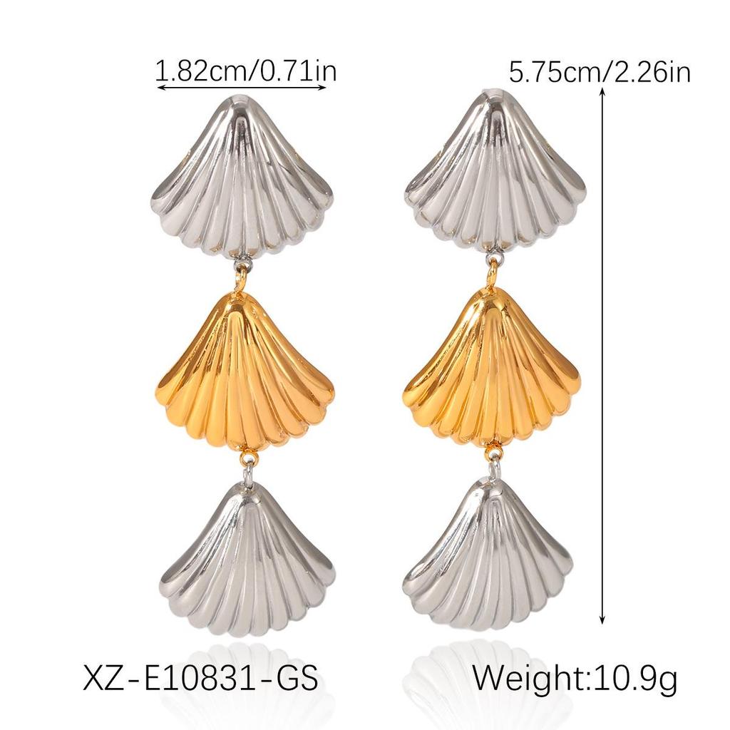 Europäisch-amerikanischer Stil Ozean-Thema 18K Gold Titanstahl Muschel und Seestern Ohrringe