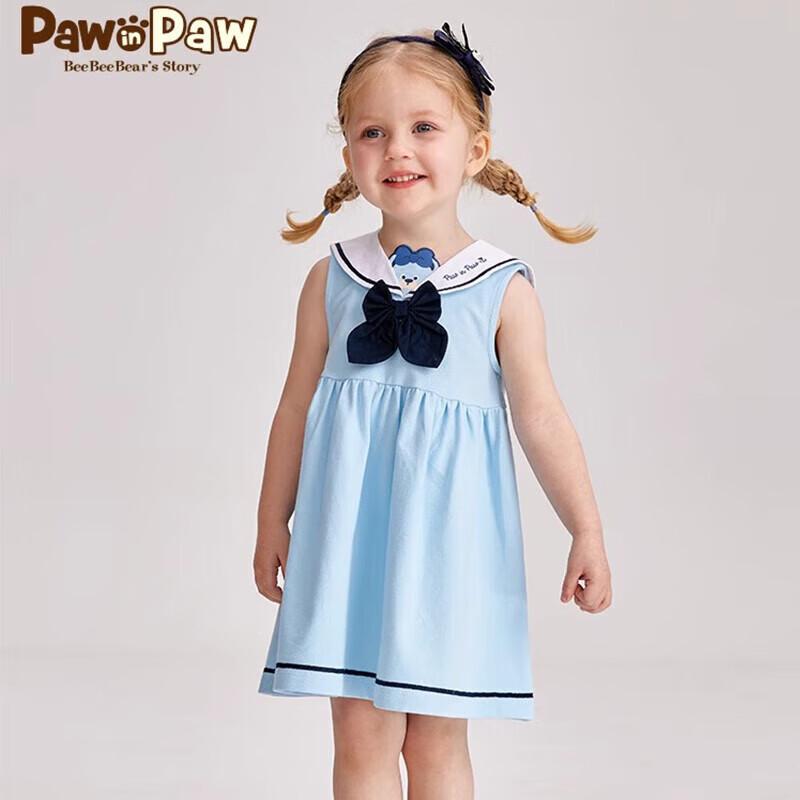 PawinPaw Girls  Cartoon Bear Navy Style Sleeveless A-Line Dress 90 cm