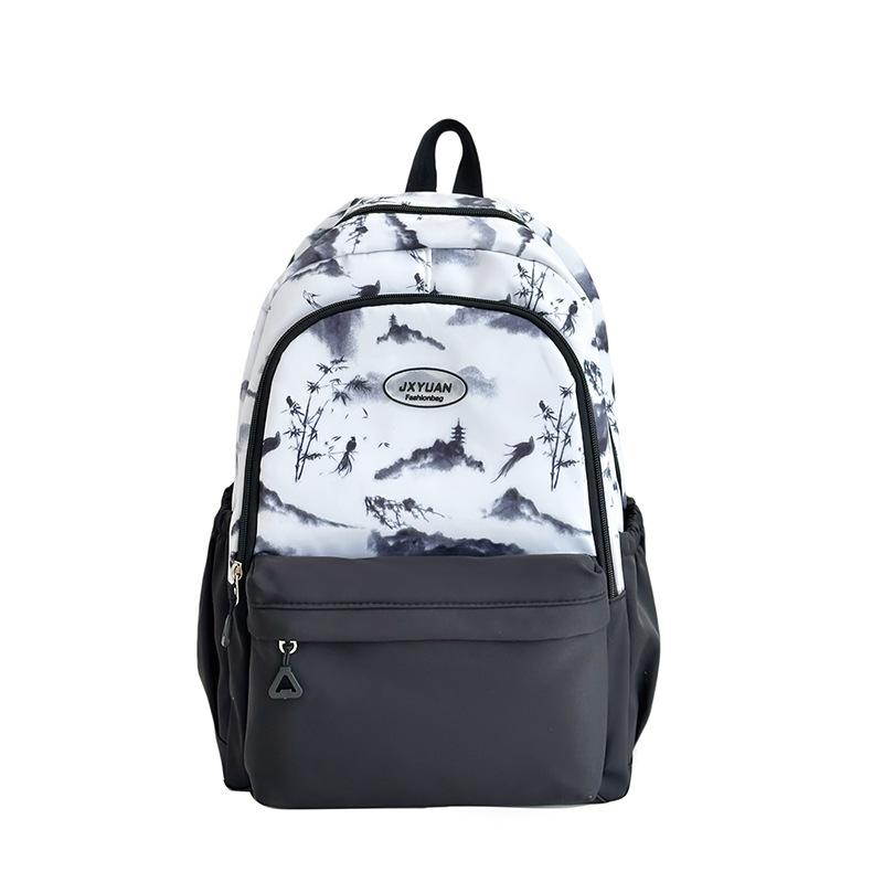 Schoolbag Printed Alphabet Student Male New Backpack Sports Large Capacity Casual Ink Painting Backpack Outdoor Travel School Bag