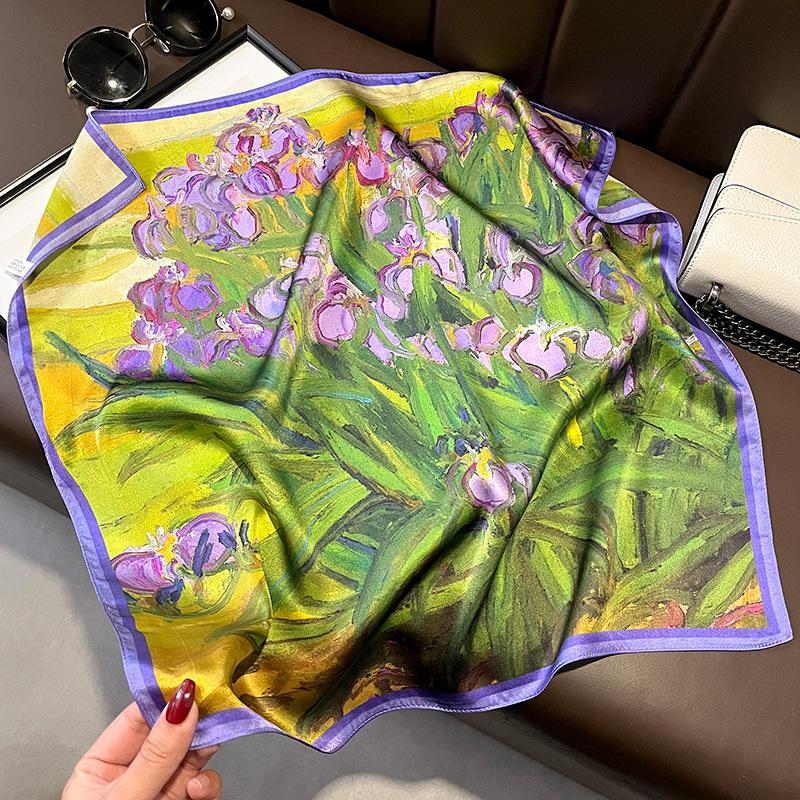 100% Pure Silk Scarf Women Hair Fashion Foulard Square Small Headband Hijab Print Poncho Scarves Bandana 53Cm