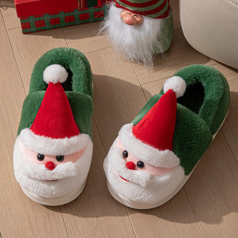Women's Christmas Fuzzy Home Slippers Closed-back Cozy Faux Fur House Shoes for Women Winter Warm Non-Slip Memory Foam Slippers for Indoor and Outdoor