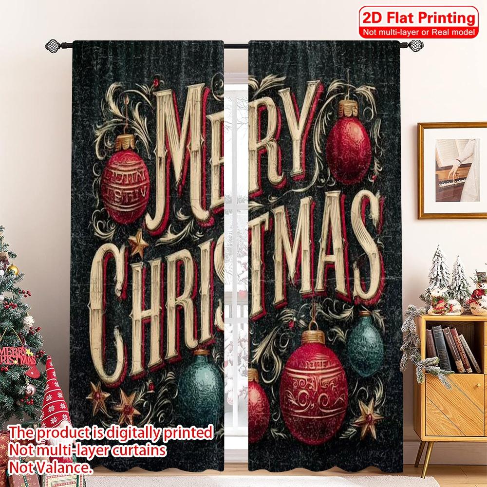 

Set Of 2 Flat Printing Merry Christmas Popular Party Window Curtains Happy Versatile Polyester Without Curtain W100*H70(CM)-Grommet top&1PCS
