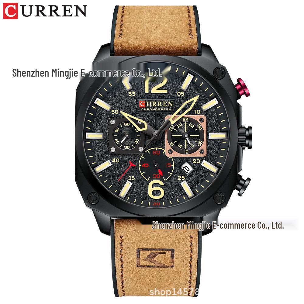 CURREN 8398 Multifunctional Waterproof Men s Quartz Leather Strap Watch with Calendar