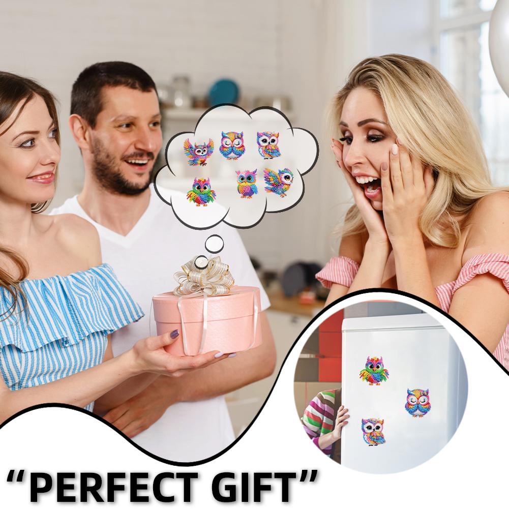 6Pcs DIY Fridge Stickers Acrylic 2D Flat Animal Diamond Art Fridge Magnet Diamond Painting Fridge Magnet for Adults Beginners