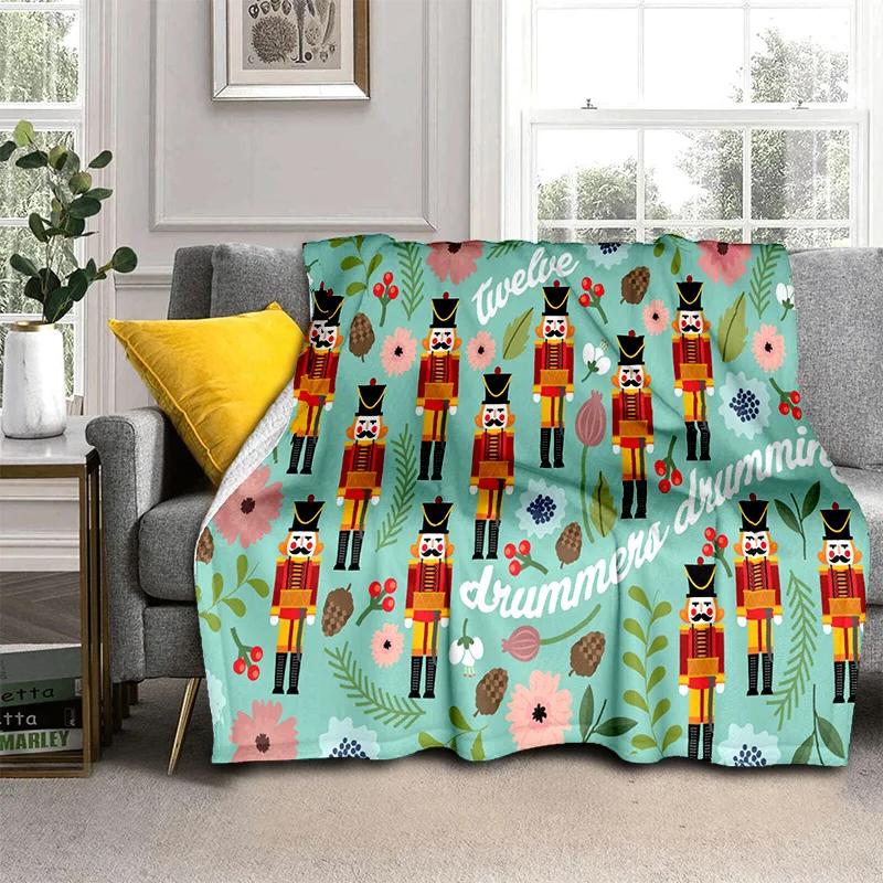 Kreslená deka s vánočním stromkem a Louskáčkem, Měkká přehozová deka pro domov, ložnici, postel, pohovku, na piknik, cestování, do kanceláře, krycí deka pro děti