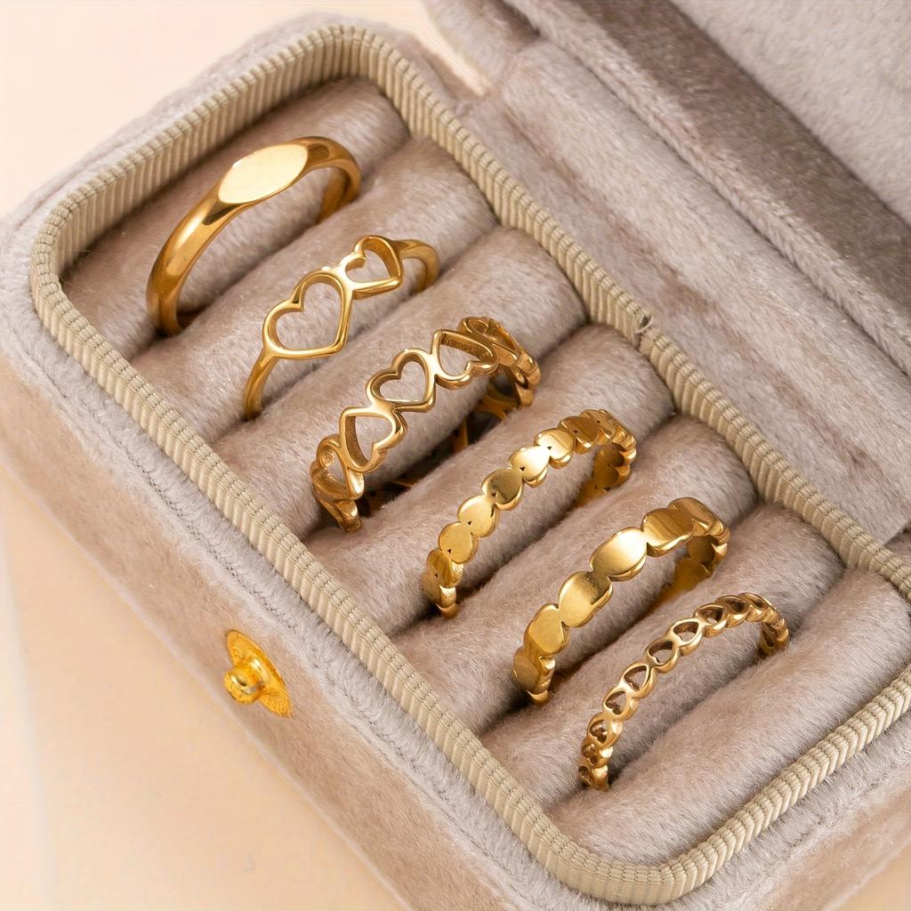 Stainless Steel Plating18k Gold Fashion Minimalist Style Versatile Cut-out Heart Ring Set Suitable for Women's Daily Wear