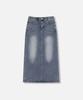 NP STUDIO Slit Washed Long Denim Skirt Medium Blue