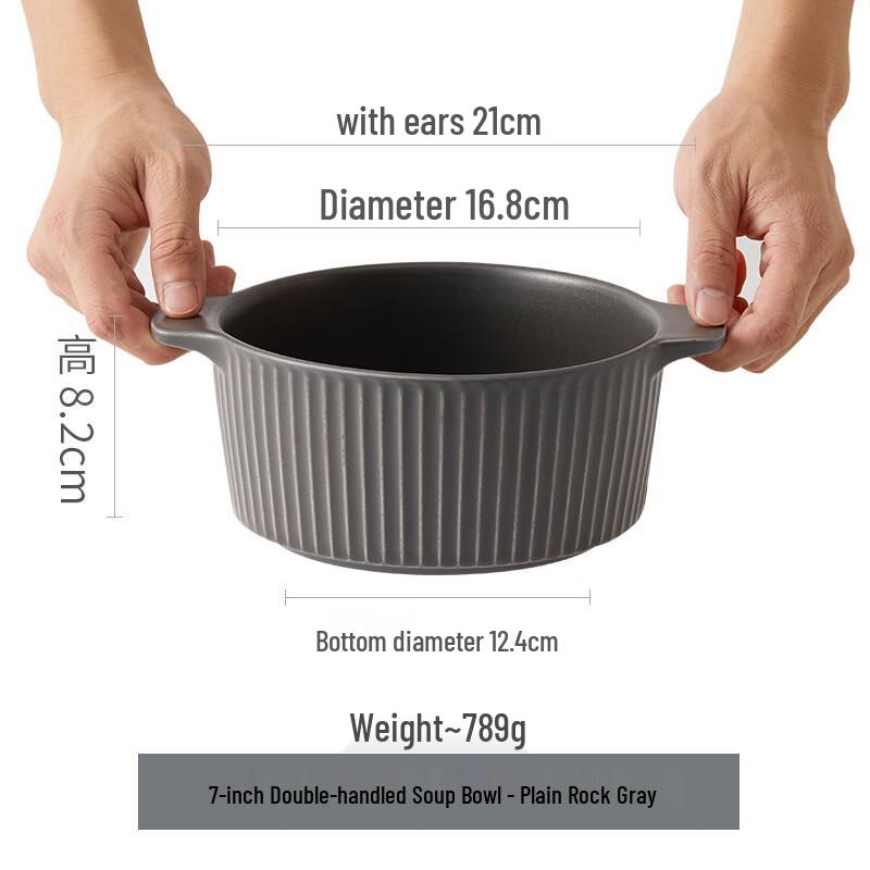 ZISIZ Nordic Style 7-inch Double-Handle Soup Bowl