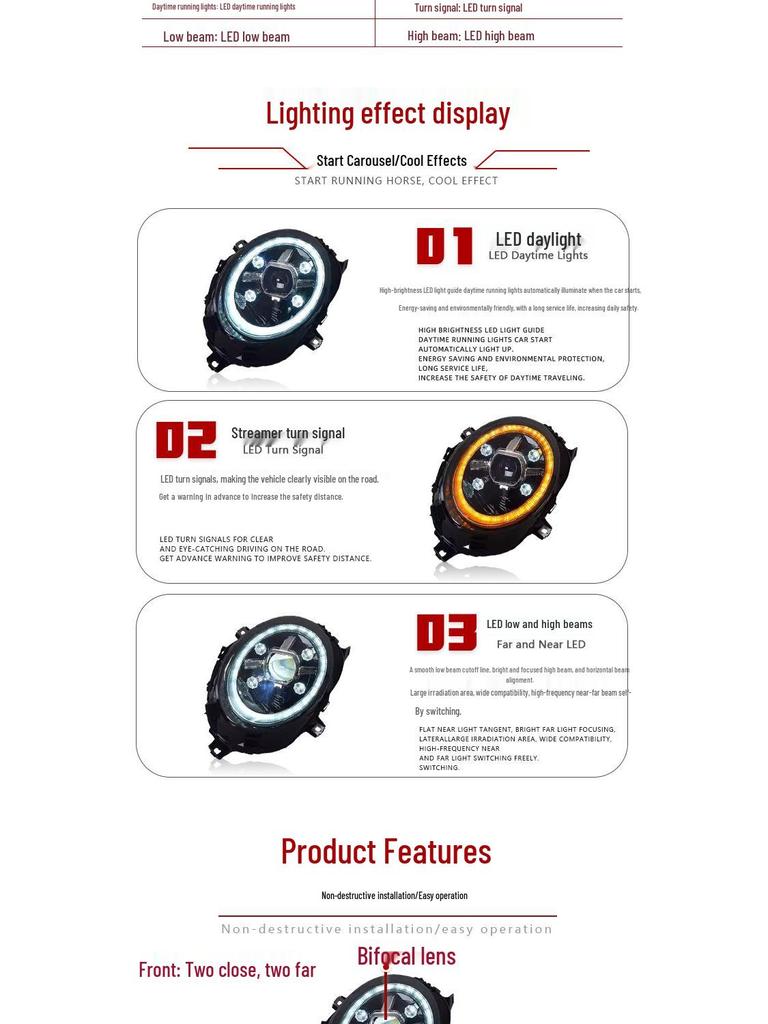 Compatible with 2014-2023 BMW Mini F56/F55 Headlight Assembly: Crystal DRL with Flowing Turn Signals.