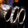 Crystal Female White Oval Zircon Stone Ring Set  Luxury Gold Color Bridal Wedding Engagement Jewelry For Women