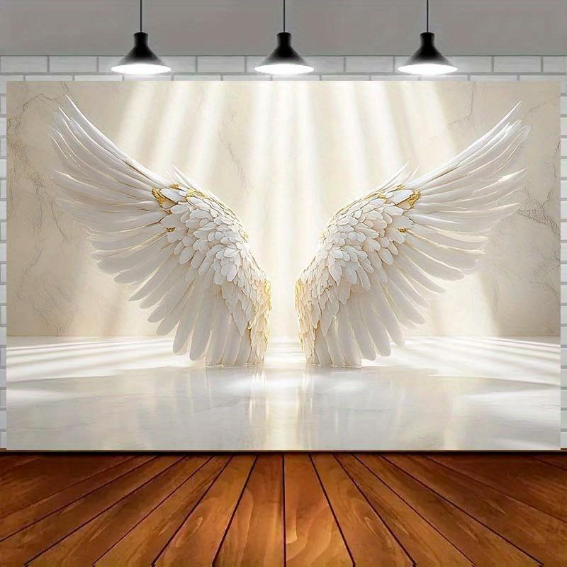 1 Elegant Angel Wing Wall Art Piece - High-quality Polyester Fiber, White and Gold Accents, Perfect for Christmas Decoration