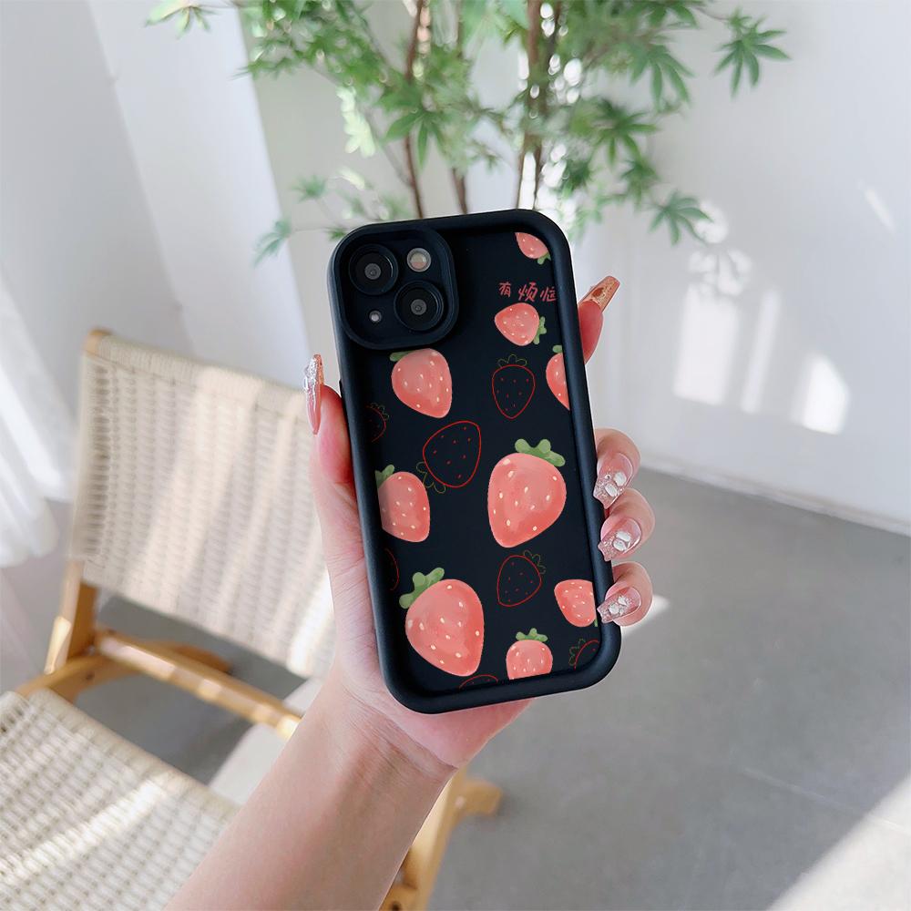 Fresh Strawberries Pattern Soft TPU Phone Case for iPhone 17 Air 16 15 14 Pro Max Plus 13 12 Mini 8 7 X Xs Back Cover