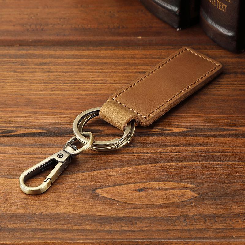Genuine Leather Retro Cowhide Keychain Metal Lobster Clasp Pendant  Personalized Anti-Lost Car Keyring Keyholder