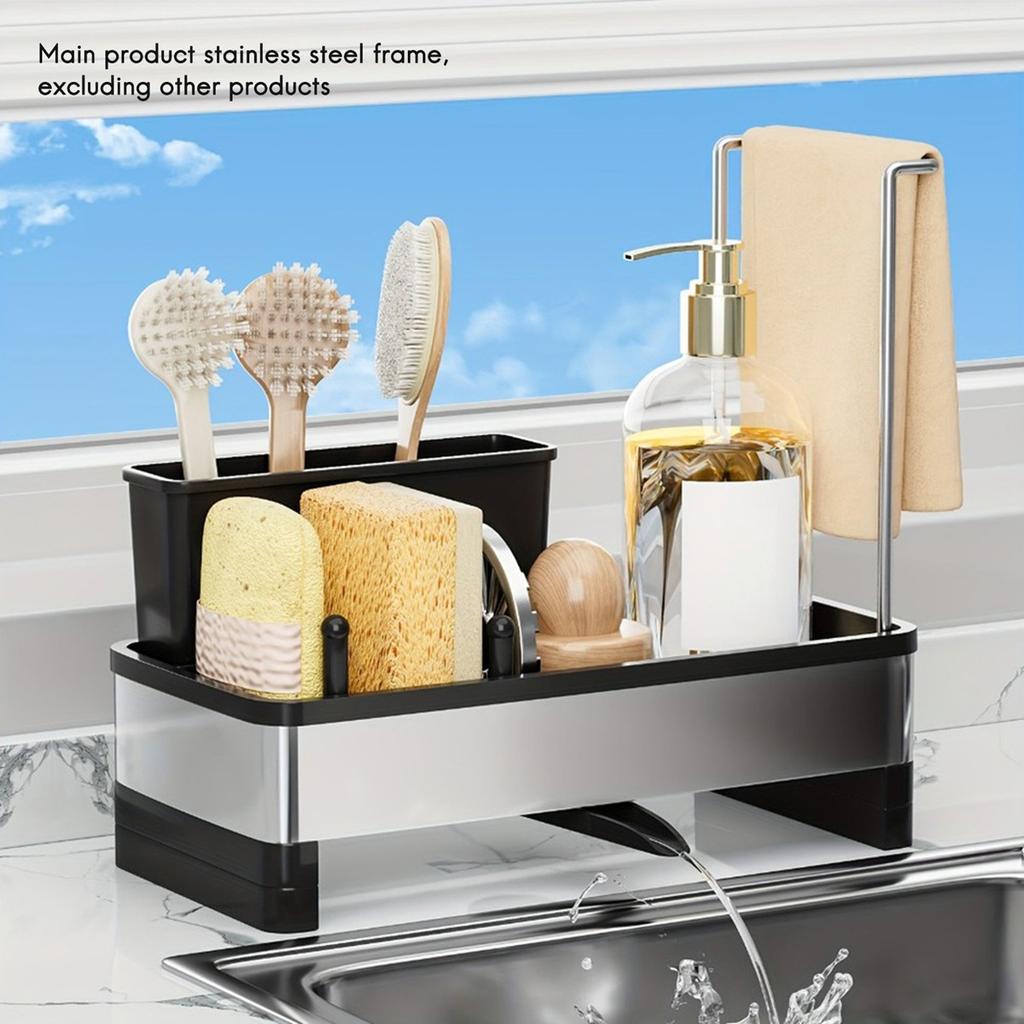 Multi-Function For Cleaning Supplies Storage Box Stainless Steel Sponge Rack With Drain-Kitchen Bath Towel Brush Set