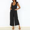 Women Fashion Summer Casual Up Sleeveless Loose Wide Leg Jumpsuit