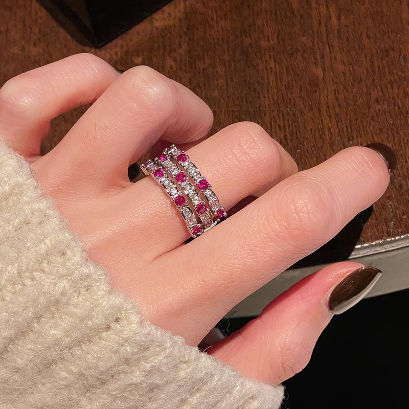 Explosiver Zirkon Rot Zir*****Stift Ring Ring Liebe Nische Leichter Luxus High-End Gefühl Exquisite Elegante Accessoires Damen