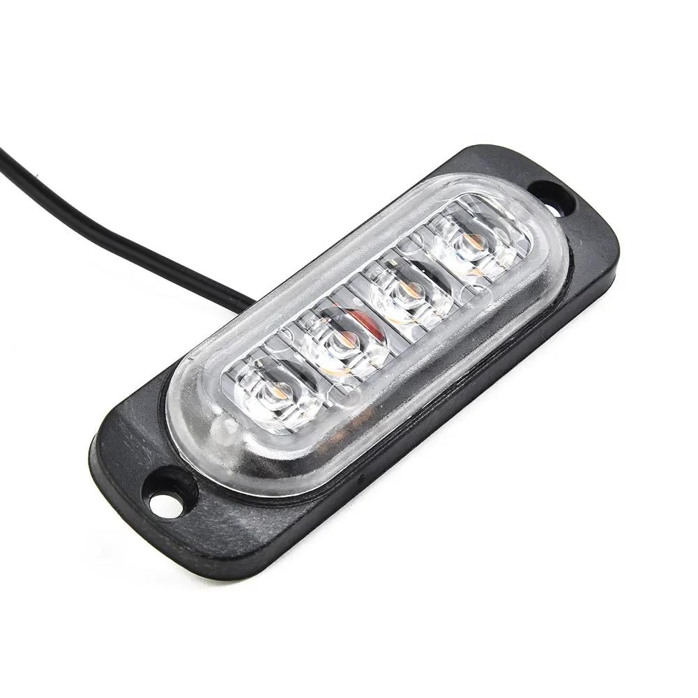 4PCS 4LED Amber Grille Light Lightbar Truck Van Off-road Car Urgent Light Fog Light Lamp 12-24V Super Bright Anti-collision