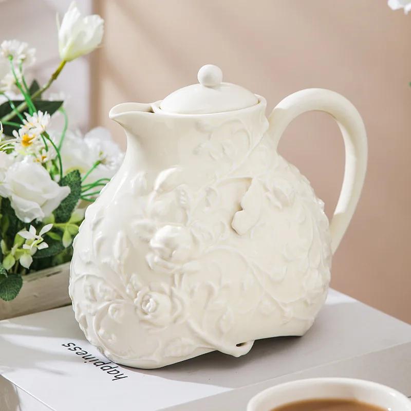 Rose Emboss Ceramic Teapot Black Tea Cup Saucers Set Retro Afternoon Tea Coffee Cup Saucer Couple Cup Set Home Drinkware Mug