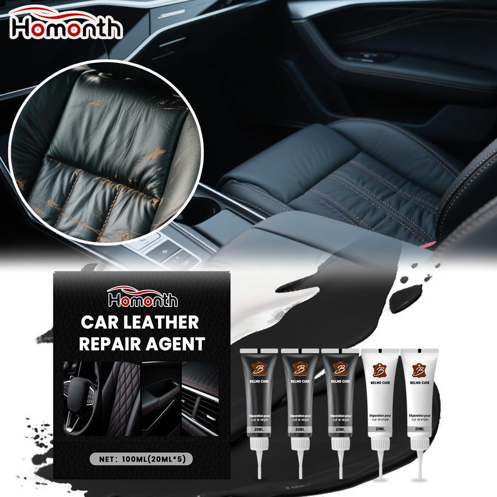 DIY Leder Reparaturset für Autos 3 schwarz und 2 weiß 5 in 1 Set Kratzer Abdeckung Farbauffrischer Glanzverstärkung Innenraumpflege