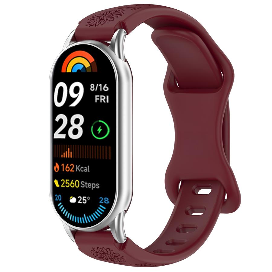 For Xiaomi Band 10 9 8 Silicone Watch Strap 3D Carving Flowers Smart Watchband Replacement Bracelet for Xiaomi Miband 8 9 NFC Strap Engraved Bracelet