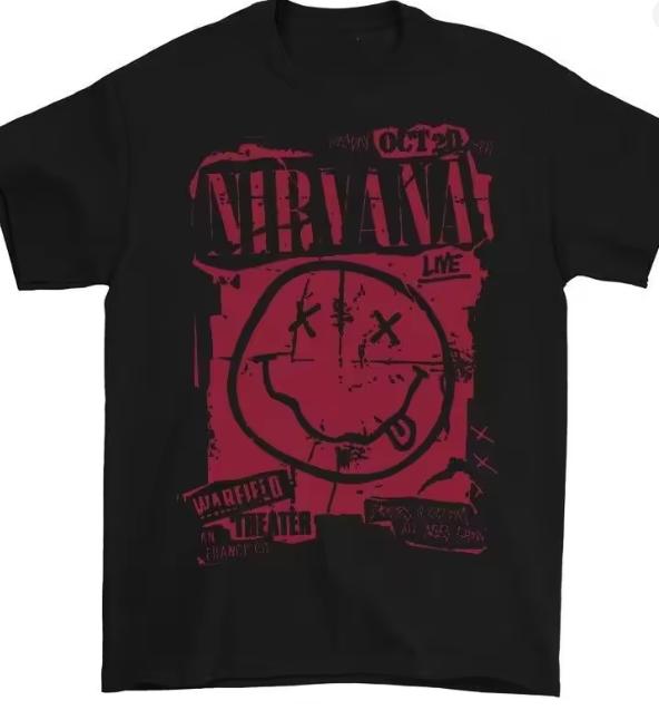 T-shirt Unisexe Imprimé Rock Band Nirvana 100% Coton Style Hiphop Y2k T-shirt Graphique Unisexe Col Rond Manches Courtes Streetwear T-shirt Unisexe