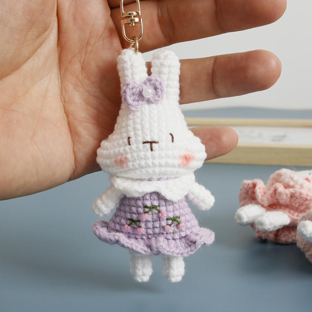 Handmaking Bunny Keyrings Knitting Rabbit Doll Pendant Creative Crochet Keyrings  Backpack