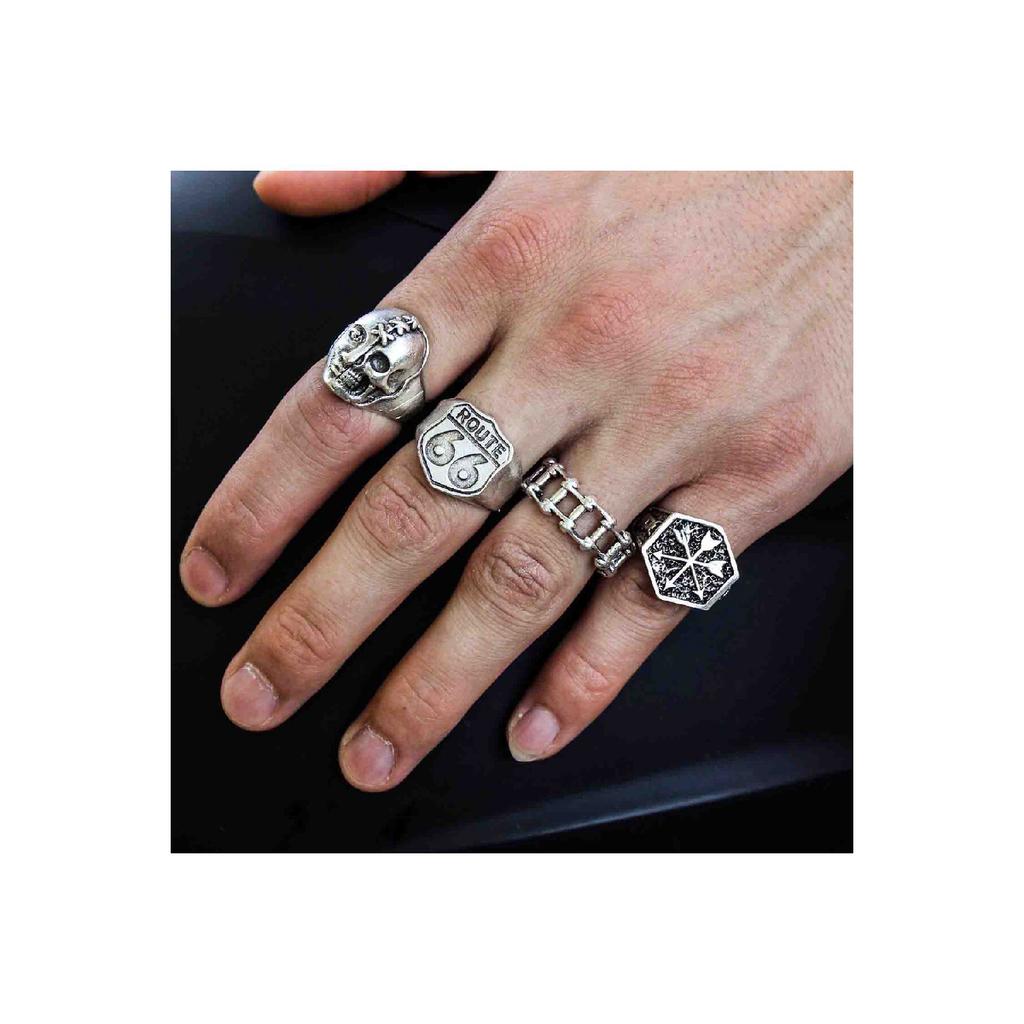 4 Pieces Silver Plated Adjustable Model Female And Male Driver Ring Set