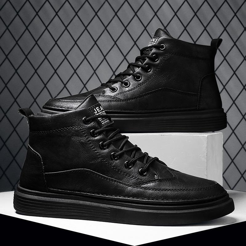 2025 Autumn New Men's Shoes British Style High-top Men's Fashion Casual Shoes Trendy Business Black Platform Leather Shoes