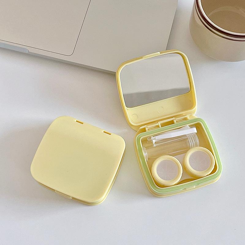 Mini Solid Color Contact Lens Case Contact Lens Container Girls Travel Holder Storage Eye Container with Mirror