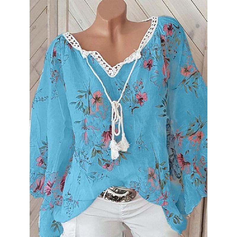 Summer V-Neck Long-Sleeved T-Shirt for Women S