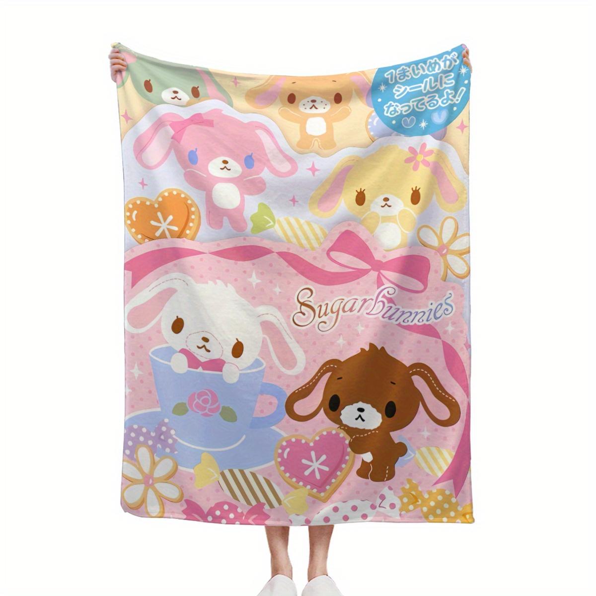 1pc Cute Sugarbunnies Floral Flannel Blanket Single Sided 2D Print Soft Warm Blanket Home Playful Vibe Decor Couch Throw Blanket 75X95CM